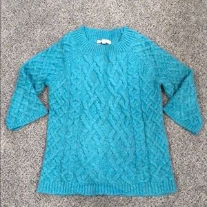 Loft 3/4 sleeve thick turquoise sweater
